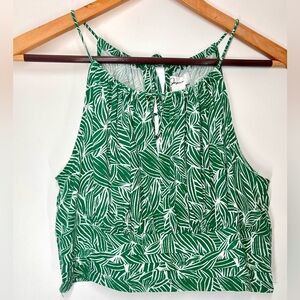 Palm Tropical Green Leaf Print Women's Crop Top NWOT Medium